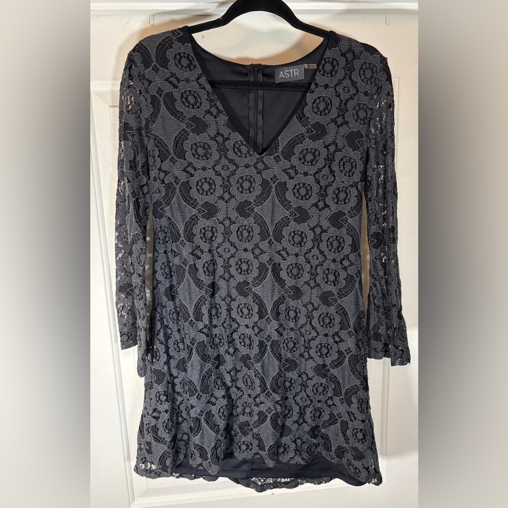 ASTR Black Lace Mini Dress with Bell Sleeves
